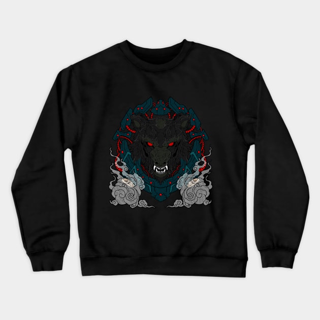 Mecha Wolf Crewneck Sweatshirt by Papras.Art